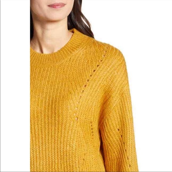 SOLD BP Golden Mustard Yellow Oversized Balloon Sleeve Cable Knit Sweater XS - Picture 4 of 14
